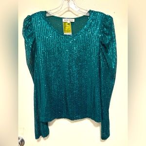 NWT Metallic Sequin Puff Shoulder Top